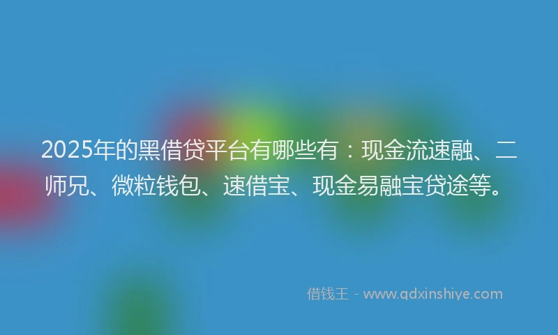 2025年的黑借贷平台有哪些有：现金流速融、二师兄、微粒钱包、速借宝、现金易融宝贷途等。