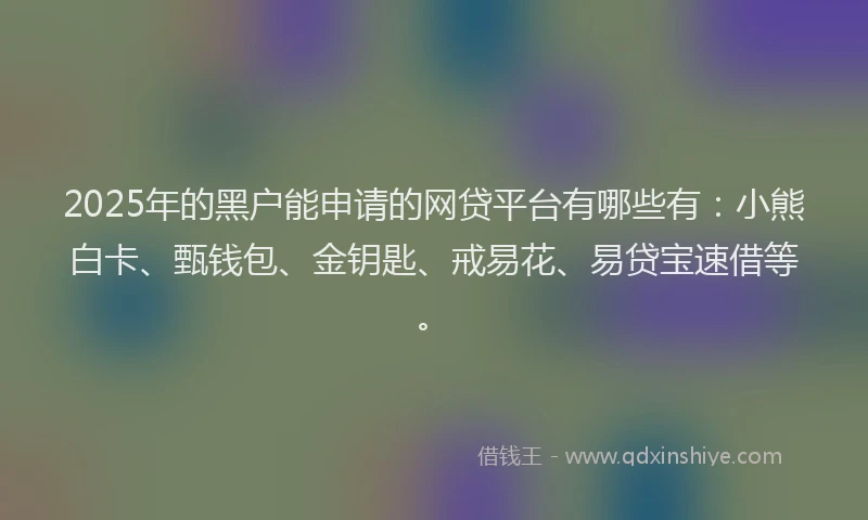 2025年的黑户能申请的网贷平台有哪些有：小熊白卡、甄钱包、金钥匙、戒易花、易贷宝速借等。