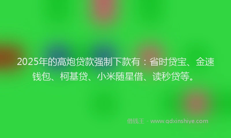 2025年的高炮贷款强制下款有：省时贷宝、金速钱包、柯基贷、小米随星借、读秒贷等。