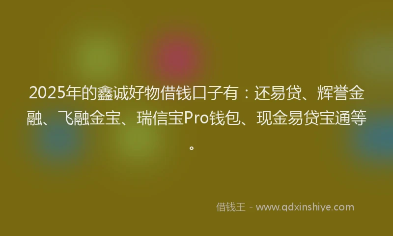 2025年的鑫诚好物借钱口子有：还易贷、辉誉金融、飞融金宝、瑞信宝Pro钱包、现金易贷宝通等。