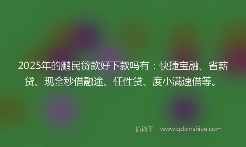 2025年的鹏民贷款好下款吗有：快捷宝融、省薪贷、现金秒借融途、任性贷、度小满速借等。