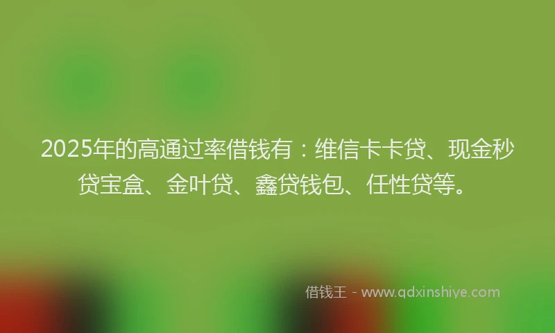 2025年的高通过率借钱有：维信卡卡贷、现金秒贷宝盒、金叶贷、鑫贷钱包、任性贷等。