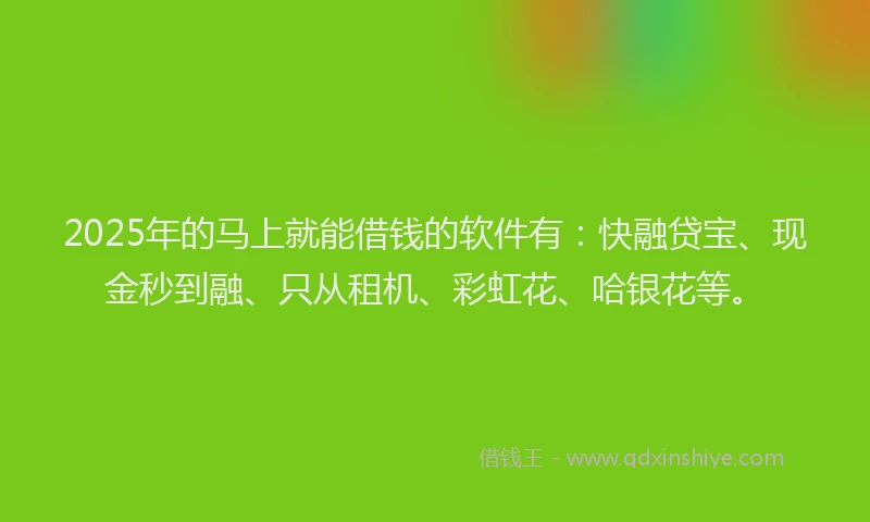 2025年的马上就能借钱的软件有：快融贷宝、现金秒到融、只从租机、彩虹花、哈银花等。