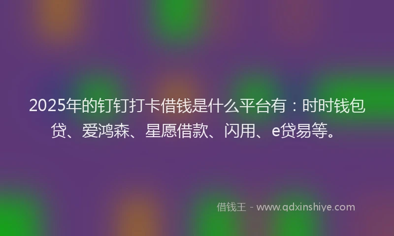 2025年的钉钉打卡借钱是什么平台有：时时钱包贷、爱鸿森、星愿借款、闪用、e贷易等。