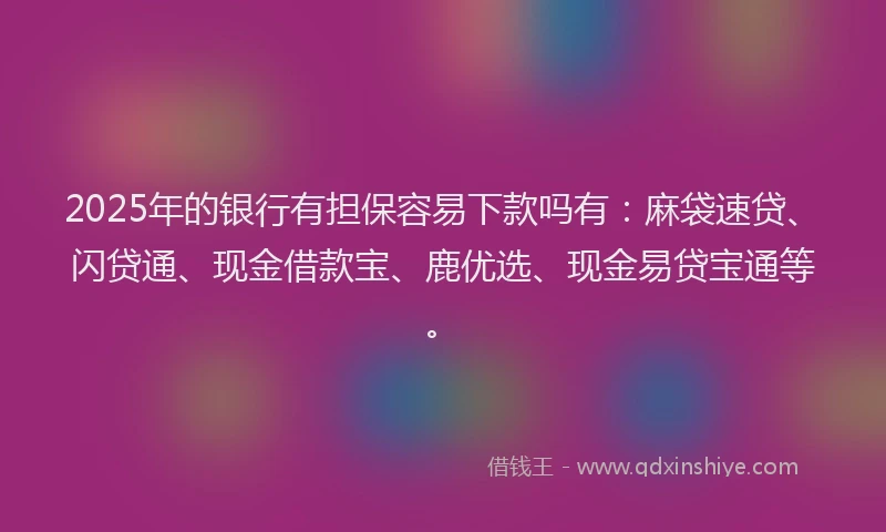 2025年的银行有担保容易下款吗有：麻袋速贷、闪贷通、现金借款宝、鹿优选、现金易贷宝通等。