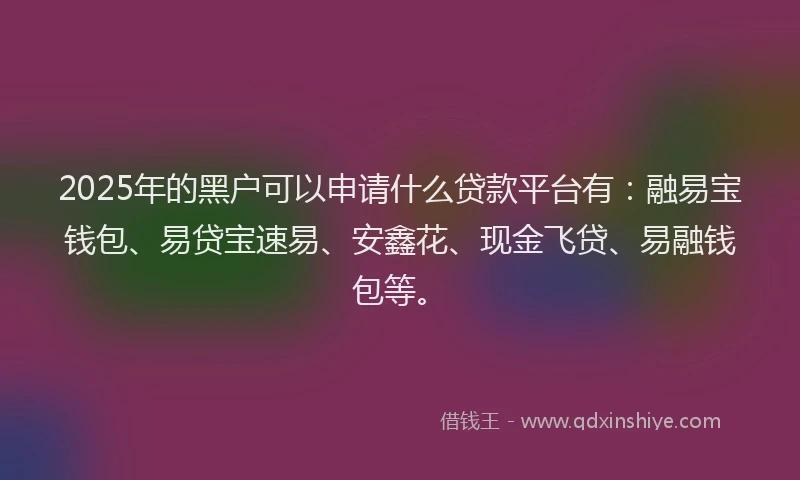 2025年的黑户可以申请什么贷款平台有：融易宝钱包、易贷宝速易、安鑫花、现金飞贷、易融钱包等。