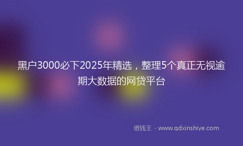 黑户3000必下2025年精选，整理5个真正无视逾期大数据的网贷平台