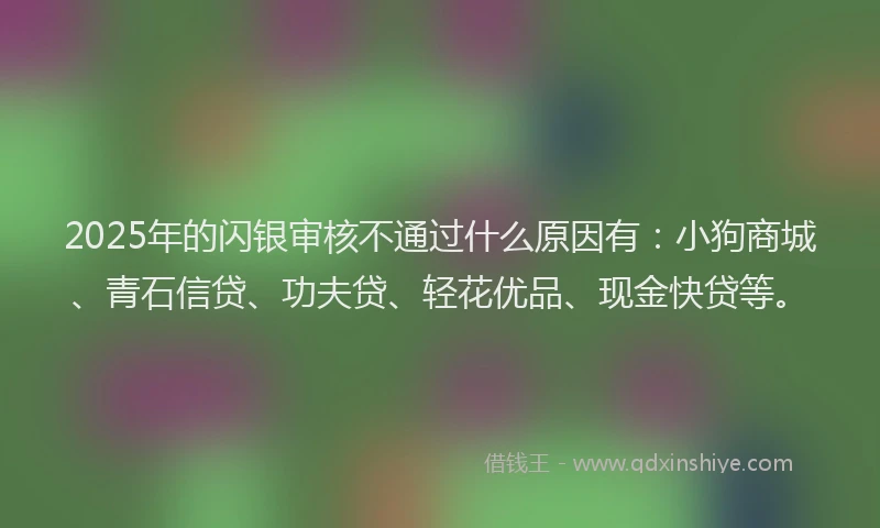 2025年的闪银审核不通过什么原因有：小狗商城、青石信贷、功夫贷、轻花优品、现金快贷等。