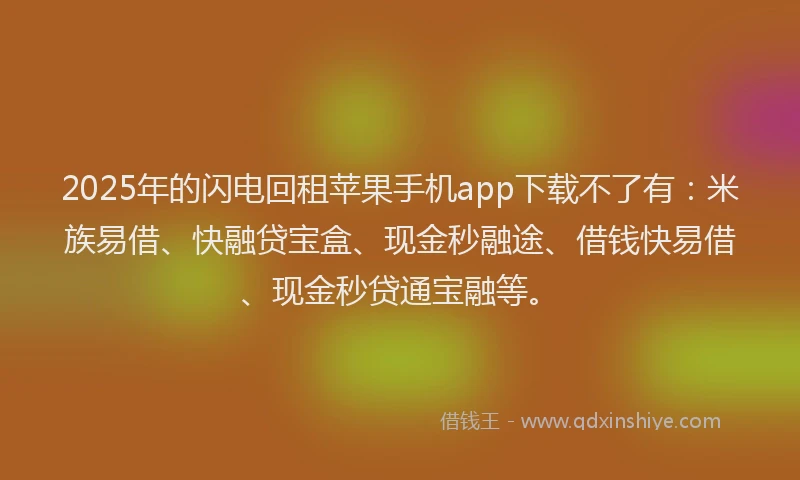 2025年的闪电回租苹果手机app下载不了有：米族易借、快融贷宝盒、现金秒融途、借钱快易借、现金秒贷通宝融等。