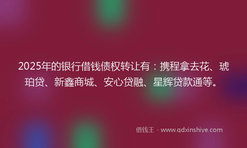 2025年的银行借钱债权转让有：携程拿去花、琥珀贷、新鑫商城、安心贷融、星辉贷款通等。