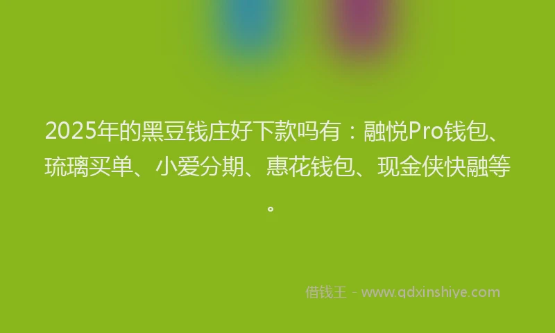 2025年的黑豆钱庄好下款吗有：融悦Pro钱包、琉璃买单、小爱分期、惠花钱包、现金侠快融等。
