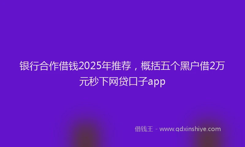 银行合作借钱2025年推荐，概括五个黑户借2万元秒下网贷口子app