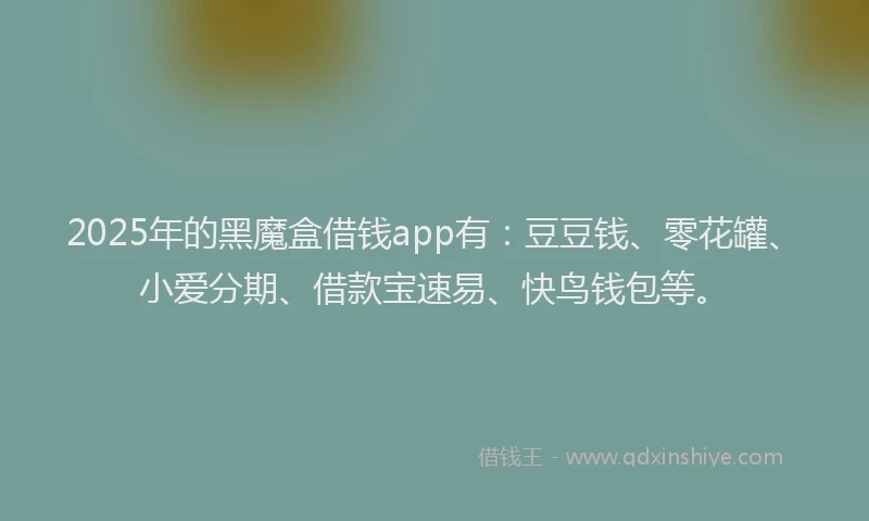 2025年的黑魔盒借钱app有：豆豆钱、零花罐、小爱分期、借款宝速易、快鸟钱包等。