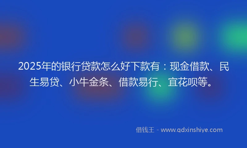 2025年的银行贷款怎么好下款有：现金借款、民生易贷、小牛金条、借款易行、宜花呗等。