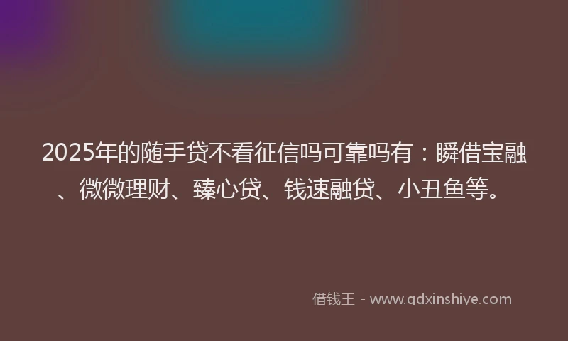 2025年的随手贷不看征信吗可靠吗有：瞬借宝融、微微理财、臻心贷、钱速融贷、小丑鱼等。