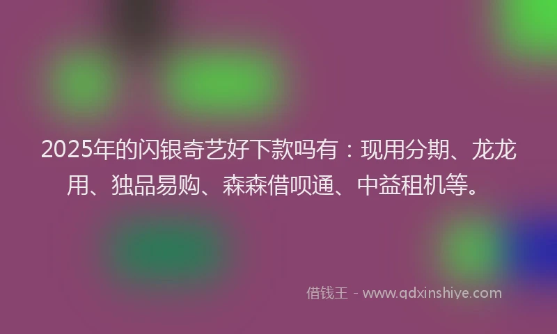 2025年的闪银奇艺好下款吗有：现用分期、龙龙用、独品易购、森森借呗通、中益租机等。