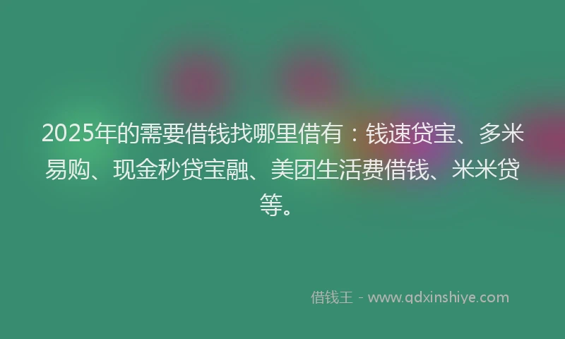 2025年的需要借钱找哪里借有：钱速贷宝、多米易购、现金秒贷宝融、美团生活费借钱、米米贷等。