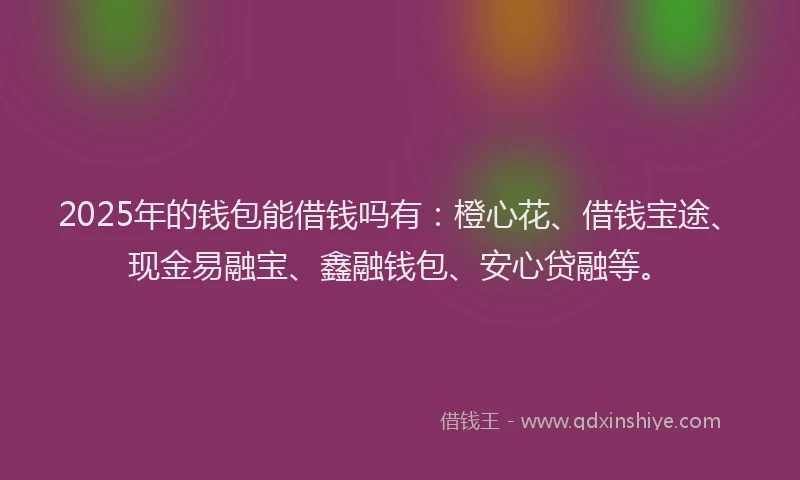 2025年的钱包能借钱吗有：橙心花、借钱宝途、现金易融宝、鑫融钱包、安心贷融等。