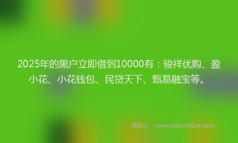 2025年的黑户立即借到10000有：骏祥优购、盈小花、小花钱包、民贷天下、甄易融宝等。