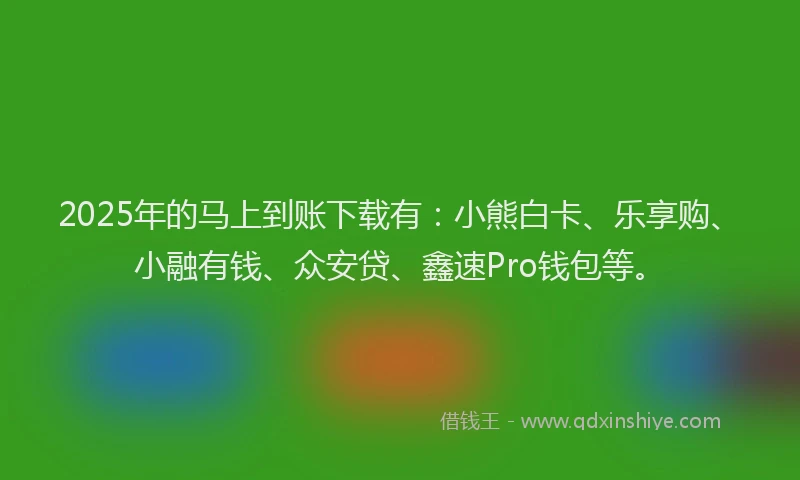2025年的马上到账下载有：小熊白卡、乐享购、小融有钱、众安贷、鑫速Pro钱包等。