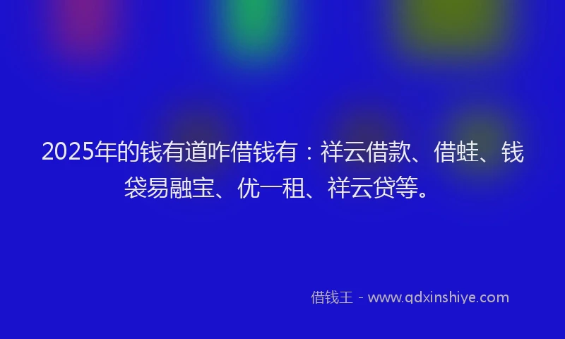 2025年的钱有道咋借钱有：祥云借款、借蛙、钱袋易融宝、优一租、祥云贷等。