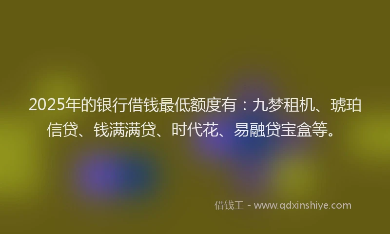 2025年的银行借钱最低额度有：九梦租机、琥珀信贷、钱满满贷、时代花、易融贷宝盒等。