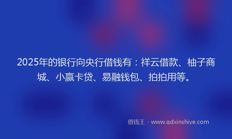 2025年的银行向央行借钱有：祥云借款、柚子商城、小赢卡贷、易融钱包、拍拍用等。