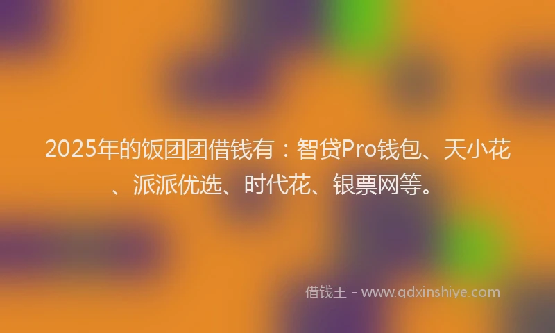 2025年的饭团团借钱有：智贷Pro钱包、天小花、派派优选、时代花、银票网等。