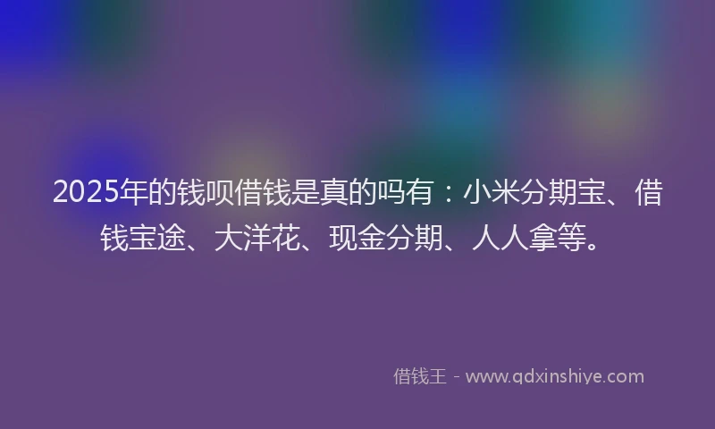 2025年的钱呗借钱是真的吗有：小米分期宝、借钱宝途、大洋花、现金分期、人人拿等。