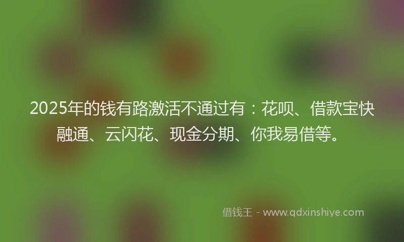 2025年的钱有路激活不通过有：花呗、借款宝快融通、云闪花、现金分期、你我易借等。