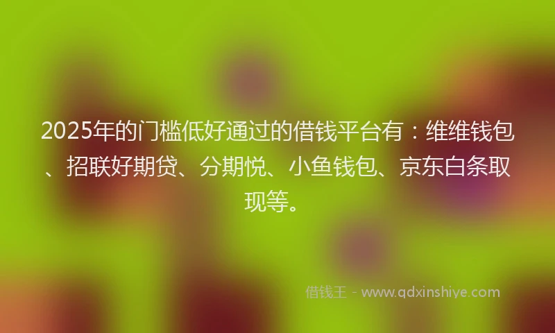 2025年的门槛低好通过的借钱平台有：维维钱包、招联好期贷、分期悦、小鱼钱包、京东白条取现等。