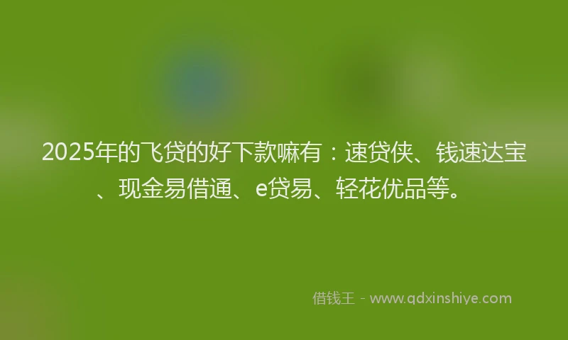 2025年的飞贷的好下款嘛有：速贷侠、钱速达宝、现金易借通、e贷易、轻花优品等。