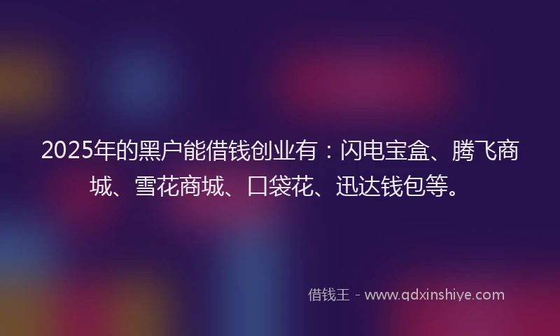 2025年的黑户能借钱创业有：闪电宝盒、腾飞商城、雪花商城、口袋花、迅达钱包等。