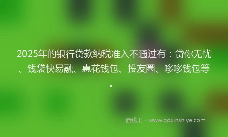2025年的银行贷款纳税准入不通过有：贷你无忧、钱袋快易融、惠花钱包、投友圈、哆哆钱包等。