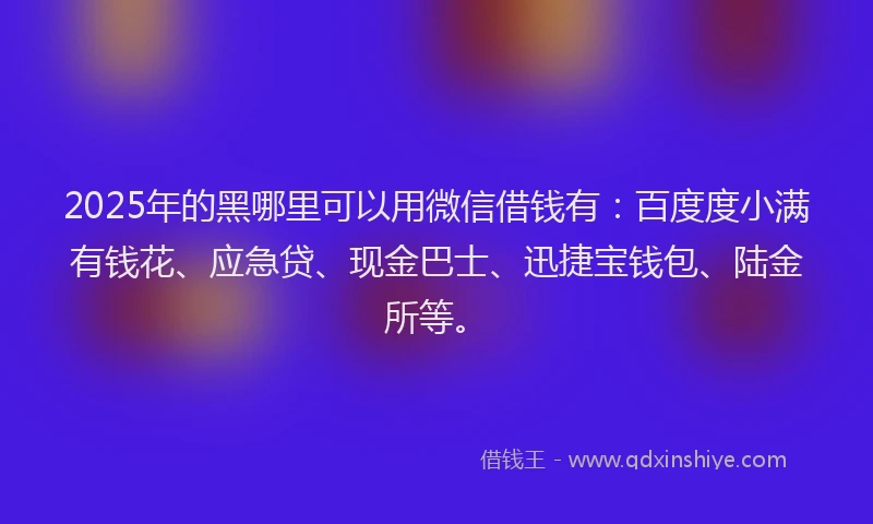 2025年的黑哪里可以用微信借钱有：百度度小满有钱花、应急贷、现金巴士、迅捷宝钱包、陆金所等。