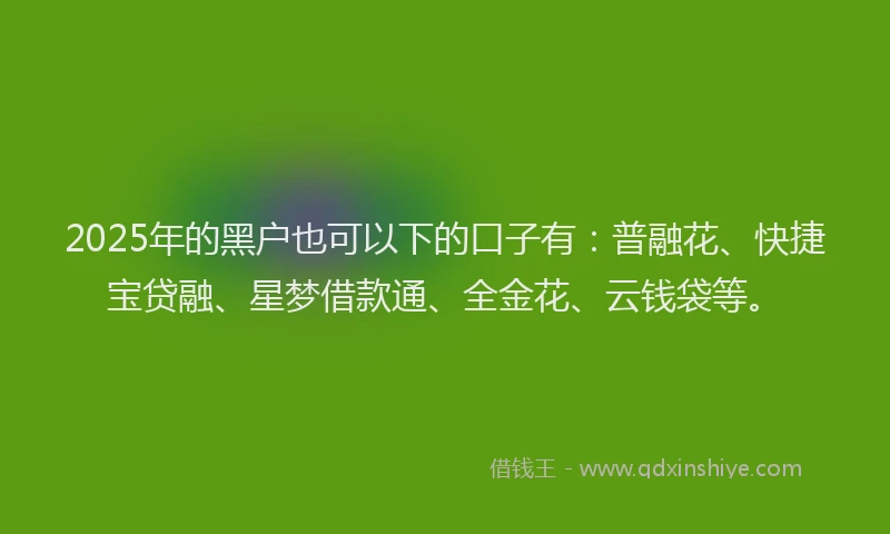 2025年的黑户也可以下的口子有：普融花、快捷宝贷融、星梦借款通、全金花、云钱袋等。