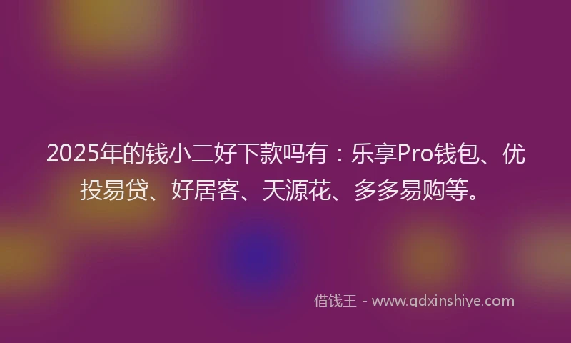 2025年的钱小二好下款吗有：乐享Pro钱包、优投易贷、好居客、天源花、多多易购等。