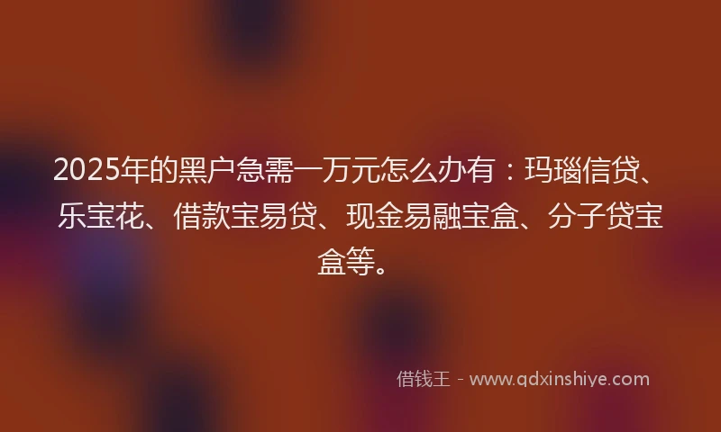 2025年的黑户急需一万元怎么办有：玛瑙信贷、乐宝花、借款宝易贷、现金易融宝盒、分子贷宝盒等。