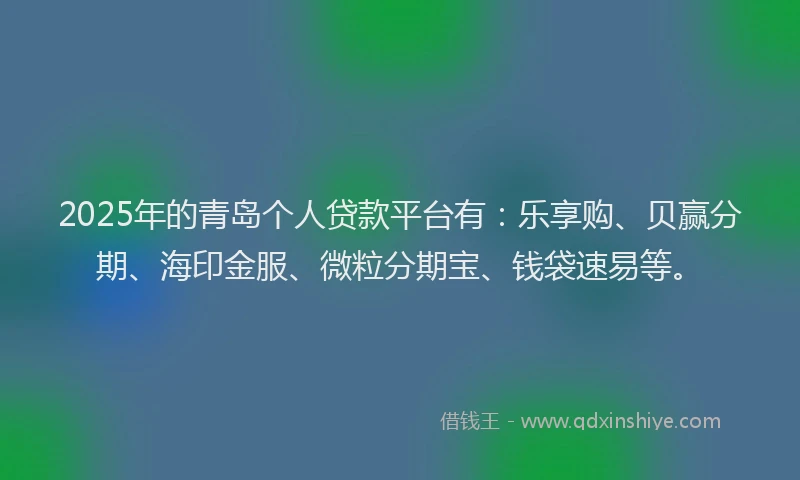 2025年的青岛个人贷款平台有：乐享购、贝赢分期、海印金服、微粒分期宝、钱袋速易等。