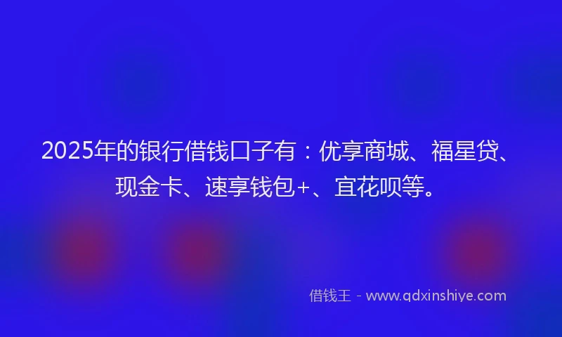 2025年的银行借钱口子有：优享商城、福星贷、现金卡、速享钱包+、宜花呗等。