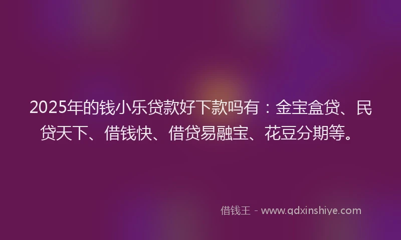 2025年的钱小乐贷款好下款吗有：金宝盒贷、民贷天下、借钱快、借贷易融宝、花豆分期等。