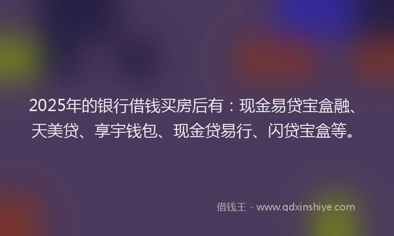 2025年的银行借钱买房后有：现金易贷宝盒融、天美贷、享宇钱包、现金贷易行、闪贷宝盒等。