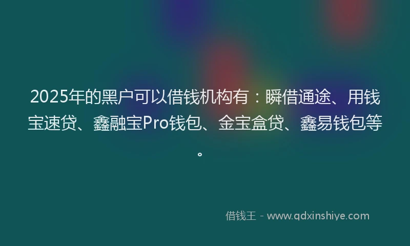 2025年的黑户可以借钱机构有：瞬借通途、用钱宝速贷、鑫融宝Pro钱包、金宝盒贷、鑫易钱包等。