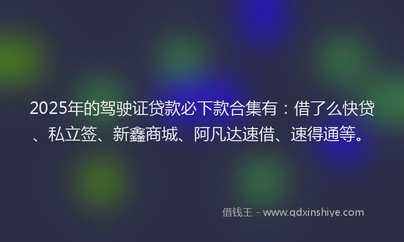 2025年的驾驶证贷款必下款合集有：借了么快贷、私立签、新鑫商城、阿凡达速借、速得通等。