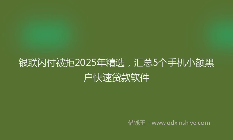 银联闪付被拒2025年精选，汇总5个手机小额黑户快速贷款软件