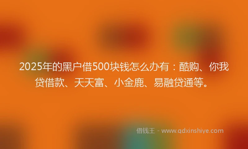2025年的黑户借500块钱怎么办有：酷购、你我贷借款、天天富、小金鹿、易融贷通等。