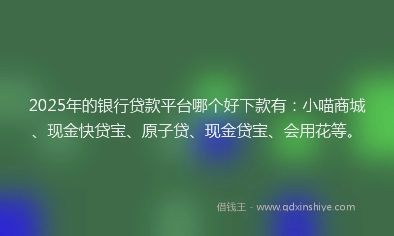 2025年的银行贷款平台哪个好下款有：小喵商城、现金快贷宝、原子贷、现金贷宝、会用花等。