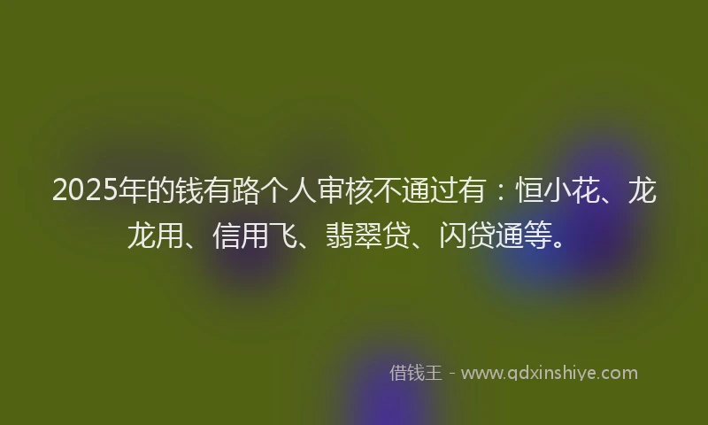 2025年的钱有路个人审核不通过有：恒小花、龙龙用、信用飞、翡翠贷、闪贷通等。