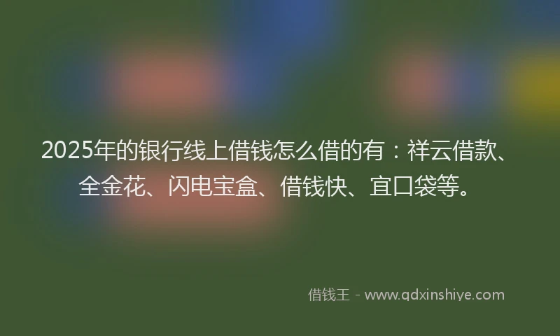 2025年的银行线上借钱怎么借的有：祥云借款、全金花、闪电宝盒、借钱快、宜口袋等。