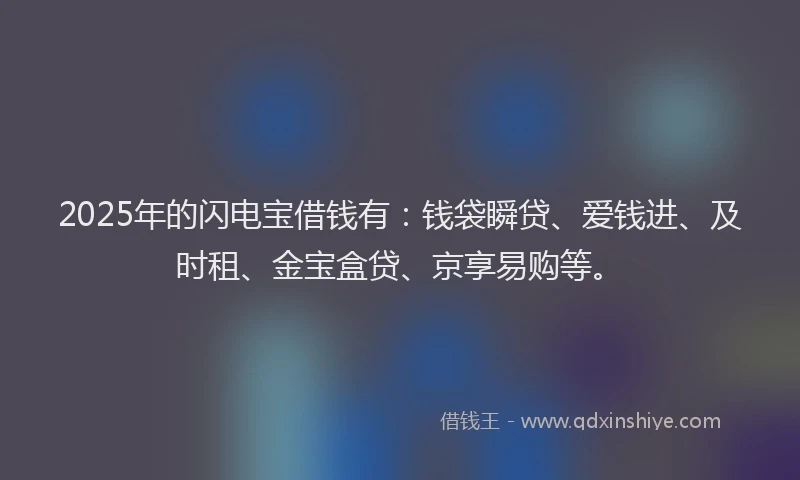 2025年的闪电宝借钱有：钱袋瞬贷、爱钱进、及时租、金宝盒贷、京享易购等。